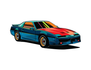 Original illustration. American muscle car in vintage style. T-shirt design.