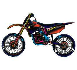 Fototapeta premium Original illustration in retro style. Motocross motorcycle.