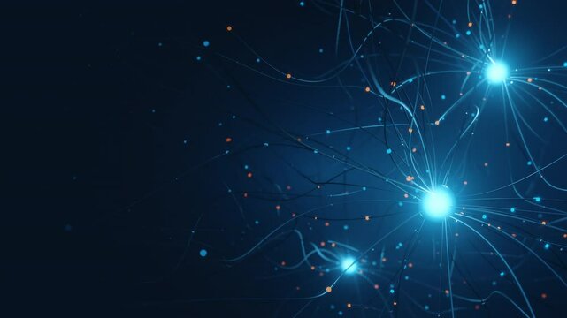 Digital AI brain with glowing neural connections on dark space, ideal for tech background or wallpaper