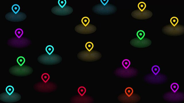 Location Pins and Pointer Symbol Animation. Multiple Destination and position Concept.GYPS Location Pointer animation alpha channel. GYPS Map navigator mark direction path route