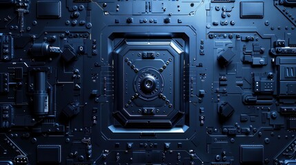 Fototapeta premium Seamless repeating background of metallic safes with modern lock concepts