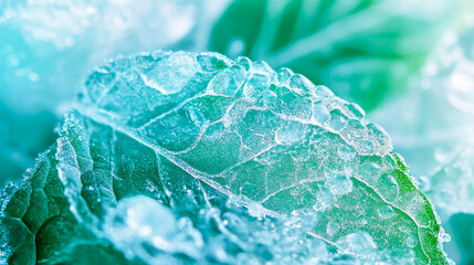 Icy mint leaves close-up refreshing green garnish detail shot