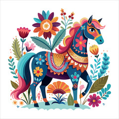 Floral horse vector art illustration with abstract ornate animal design elements