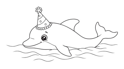 Obraz premium Dolphin wearing a party hat swimming in ocean waves 