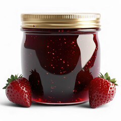 Jar of Dark Berry Jam with Fresh Strawberries