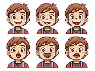 Obraz premium Pixel Art Facial Expressions Set – 6-bit Emotions in Retro Style