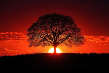Fototapeta premium Sunset silhouette of a majestic tree tranquil landscape nature photography calm environment captivating view
