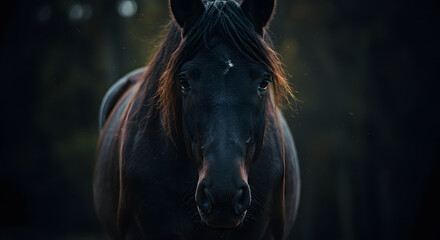 Fototapeta premium portrait of a black horse close up