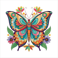A beautiful, colorful butterfly vector illustration with intricate wing patterns, perfect for decoration or tattoo design on a clean white background