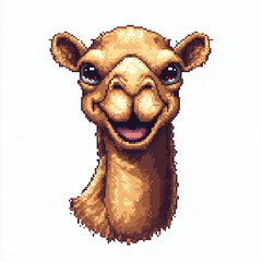 Pixel Art Arabian Camel Head Cartoon with Joyful Expression