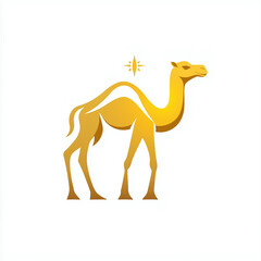 Camel Golden Silhouette in Desert Landscape at Sunset Wildlife and Travel Icon