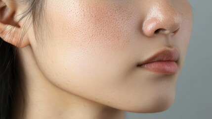 Fototapeta premium Close-up view of a person's skin texture and facial features.