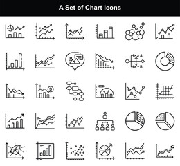 Collection of Financial Charts and Diagrams Icons with Transparent Background