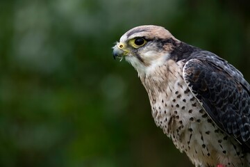 A hybrid of a Gyrfalcon (Falco rusticolus) and a Barbary Falcon (Falco peregrinus pelegrinoides).