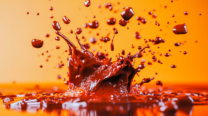 Mid-air splash of chocolate vibrant dessert topping dynamic background