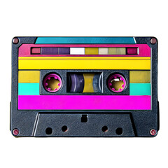Retro-style colorful audio cassette tape isolated on a transparent background