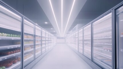 Obraz premium Modern supermarket aisle featuring fresh produce with bright lighting