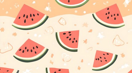 Summer Watermelon Pattern, Cute Fruit Illustration, Beach Vibe Background