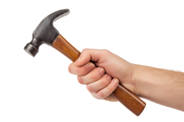 Hand holding claw hammer  isolated on white background