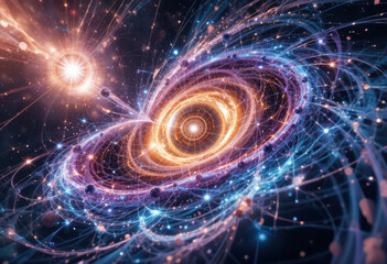 Obraz premium Stunning quasar illuminates cosmos with vibrant colors and swirling energy