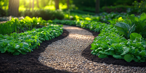 Creating green mulch with grass clippings in a residential garden to promote healthy plant growth