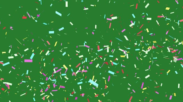 Confetti falling. Chroma key green screen animation for celebration or holiday video.