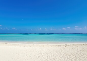 Obraz premium Dreamy tropical beach with white sand and clear turquoise water. Minimalist landscape for summer vacation.
