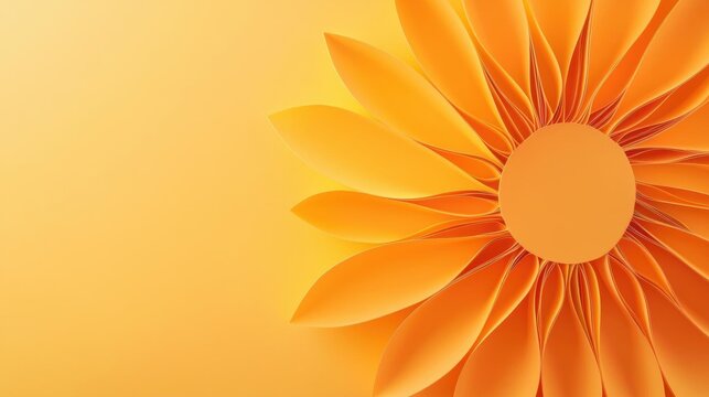 Close-up of an orange flower with a yellow background. the flower has multiple petals that are arranged in a radial pattern, creating a sense of depth and dimension.