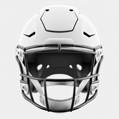 Fototapeta premium Front view of a white football helmet with a black face mask on a plain white background studio shot