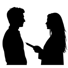 Couple talking with therapist, black silhouette of relationship counseling