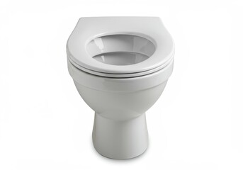 White ceramic toilet bowl photographed from front on isolated background. Standard bathroom sanitary ware.