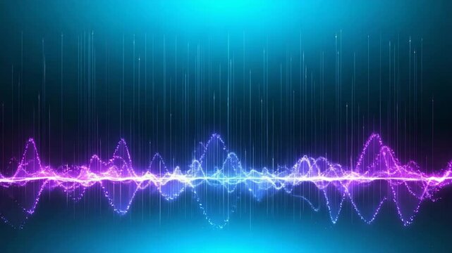  Neon waveform with vertical light lines on deep blue gradient - Powered by Adobe