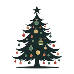 Fototapeta premium Christmas tree adorned with colorful ornaments and star on top 