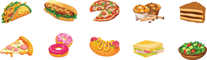 Set of junk food clipart design.