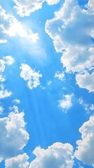 Fototapeta premium Bright Sunny Day Blue Sky Fluffy White Clouds