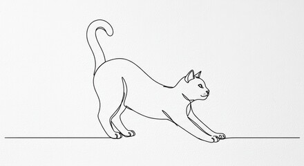 Cat stretching while lying on the floor in minimalist style  