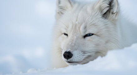 Obraz premium Arctic fox resting in snow during winter season 