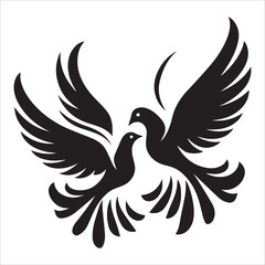 Obraz premium Pair of Doves Silhouette Vector,A pair of flying doves vector art work illustration