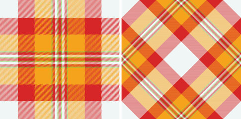 Tartan plaid check of pattern vector fabric with a background seamless textile texture. Set in spring colors for slim skirt fashion.