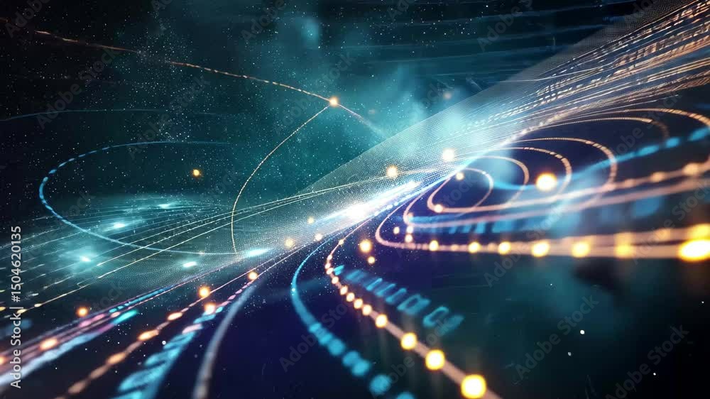 Aufkleber stunning cosmic visualization of digital data swirling through space in vibrant colors over a starry