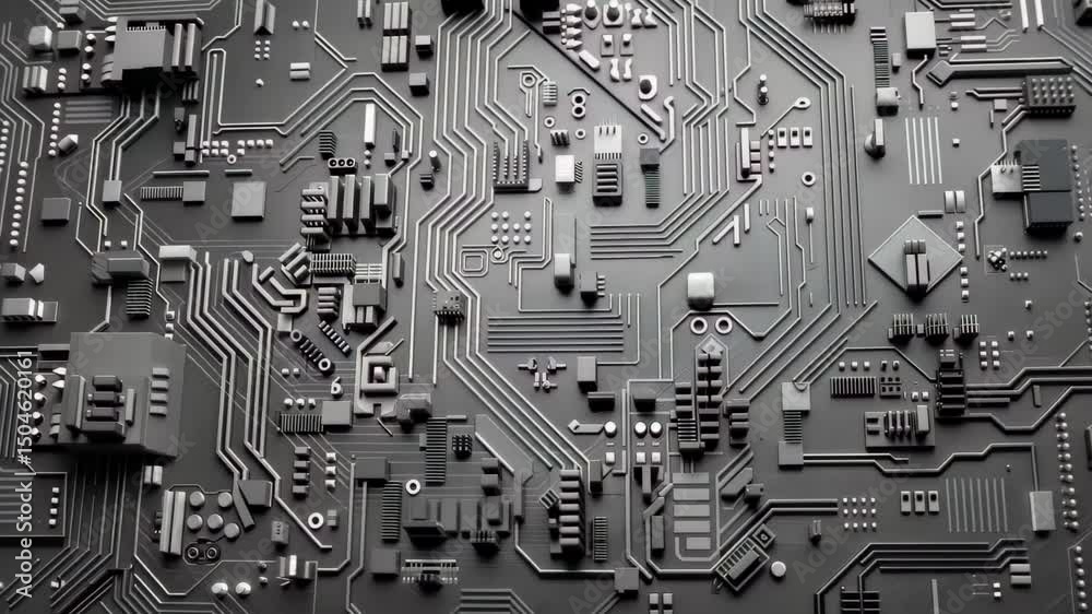 Fototapete detailed close-up of a black circuit board layout showcasing intricate patterns and components in 4k