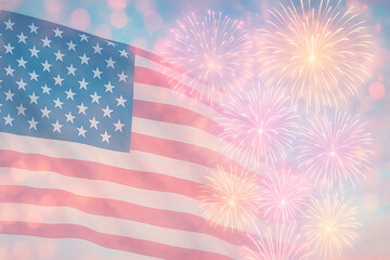 Patriotic american flag with fireworks for independence day celebration USA Independence Day, Fourth of July, Labor Day and Veterans Day
