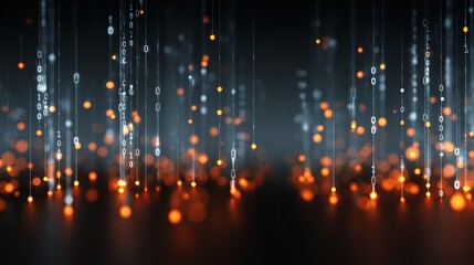 Abstract Digital Data Stream Orange Glowing Lights Binary Code Technology Background Futuristic Design Modern Elegant Dark Theme Creative Innovation Network Concept Digital Art    