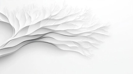 Obraz premium Digital art piece that appears to be a 3d rendering of a tree branch. the branch is made up of multiple layers of white paper cutouts that create a wave-like pattern.