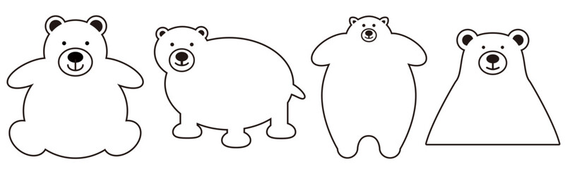 白い毛のため別名「シロクマ」とも呼ばれる動物の北極熊のシンプルなイラストでデザインしたベクターのコレクション