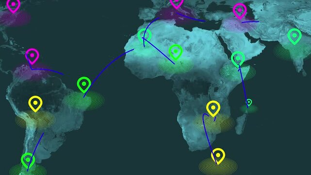locations direction place and location icon on the world map view different position searching place.