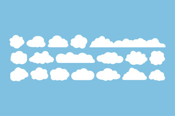 Set white cloud shapes on a blue sky background – vector clipart