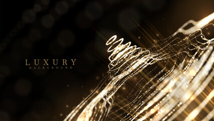 Luxury golden light particles decorated with glow effect and bokeh on black background. Vector illustration design that gives a luxurious and modern atmosphere.