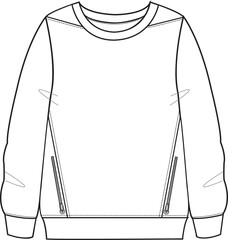 Unisex Zip Pocket Sweatshirt. Technical fashion sweatshirt illustration. Front, white color. Unisex CAD mock-up.