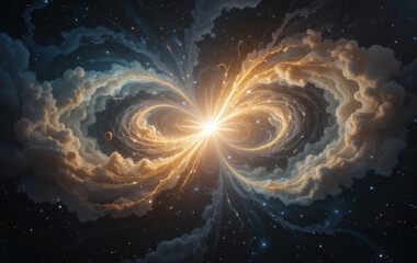 Stunning quasar illuminates cosmos with swirling clouds and vibrant colors